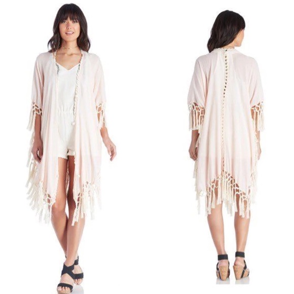 🌸 Sole Society pink fringe cardigan kimono duster - Picture 7 of 8